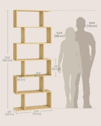 Songmics Tall Bookcase, Open Display Shelf Unit, Modern Room Divider, Freestanding Storage Organizer, Natural Oak - thumbnail 2