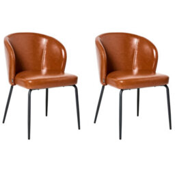 Beliani Set Of 2 Dining Chairs Zana Faux Leather Golden Brown