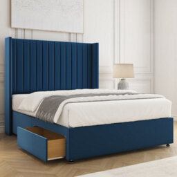 Bsspoke Manhattans Divan Bed Blue Plush Velvet With 54Inch Headboard 2 Drawers Footend & No Mattress In Double King 4Ft 6Ft - thumbnail 1