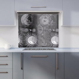 Warren Reed Designer Black Grey Abstract Sun And Moon Premium Glass Kitchen Splashback W600mm X H750mm - thumbnail 1