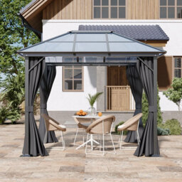 Living And Home 10 X 10Ft Metal Frame Hardtop Patio Gazebo With Curtains And Hipped Roof - thumbnail 1