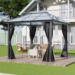 Living And Home 10 X 10Ft Metal Frame Hardtop Patio Gazebo With Curtains And Hipped Roof - thumbnail 2
