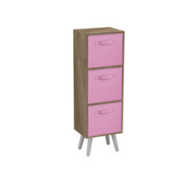Urbn-Living Urbnliving 80Cm Height 3 Tier Oak Wooden Storage Bookcase Scandinavian Style White Legs With Light Pink Inserts - thumbnail 2