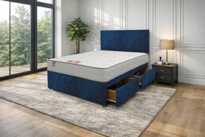"Knight Sleep Emily Navy Naples 5Ft Bed Set With Mattress, 2 Drawers Same Side & 24""headboard - King Size" - image 1