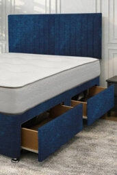 "Knight Sleep Emily Navy Naples 5Ft Bed Set With Mattress, 2 Drawers Same Side & 24""headboard - King Size" - thumbnail 2
