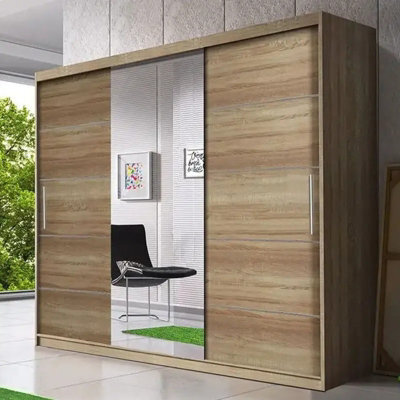 Astra 23 Sliding Door Wardrobe Modern Bedroom Storage With Hanging Rails And Shelves Durable Laminated Board Sonoma - image 1