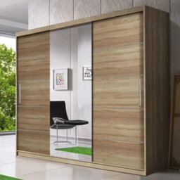 Astra 23 Sliding Door Wardrobe Modern Bedroom Storage With Hanging Rails And Shelves Durable Laminated Board Sonoma - thumbnail 1