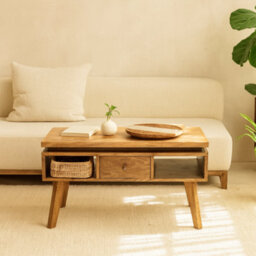 Wyld Haus Arezzo Classic Granary Coffee Table, 2 Drawers With Brass Detail, 800mm - thumbnail 1