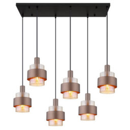 Luminosa Lighting Luminosa Milley Cluster Pendant Ceiling Light Matt Black Amber Glass Shade 6X E27 - thumbnail 3