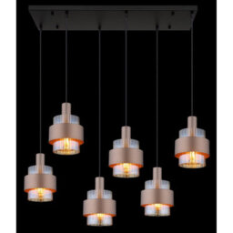 Luminosa Lighting Luminosa Milley Cluster Pendant Ceiling Light Matt Black Amber Glass Shade 6X E27 - thumbnail 5