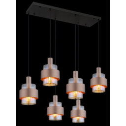 Luminosa Lighting Luminosa Milley Cluster Pendant Ceiling Light Matt Black Amber Glass Shade 6X E27 - thumbnail 4