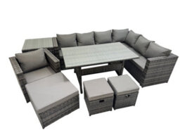 Fimous Rattan Garden Furniture Set Outdoor 10 Seater Patio Corner Sofa Sets With Table Chair Big Stool Side Table Dark Grey Mixed - thumbnail 1