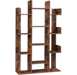 Songmics Storage Rack, Shelf, Tree Bookcase, Shelving Unit, 13 Shelves, With Rounded Corners, Rustic Brown - thumbnail 7