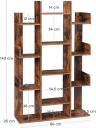 Songmics Storage Rack, Shelf, Tree Bookcase, Shelving Unit, 13 Shelves, With Rounded Corners, Rustic Brown - thumbnail 2