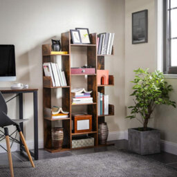 Songmics Storage Rack, Shelf, Tree Bookcase, Shelving Unit, 13 Shelves, With Rounded Corners, Rustic Brown - thumbnail 3