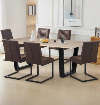 Hallowood Furniture Dudley 1.8M Dining Table Set With 6 Deluxe Leather Effect Chairs - image 1