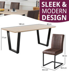 Hallowood Furniture Dudley 1.8M Dining Table Set With 6 Deluxe Leather Effect Chairs - thumbnail 3