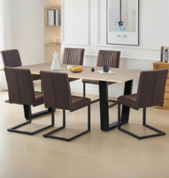 Hallowood Furniture Dudley 1.8M Dining Table Set With 6 Deluxe Leather Effect Chairs - thumbnail 1