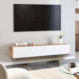 Wyld And Coco Wall-Mounted Tv Stand White And Brown For Tvs Up To 70 Inch With 2 Cabinets - thumbnail 2