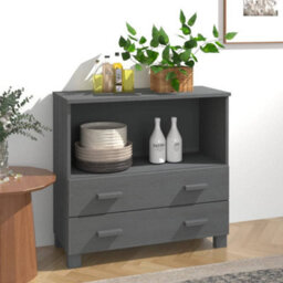 Berkfield Sturdy Sideboard Dark Grey 85X35X80 Cm Solid Wood Pine - thumbnail 2
