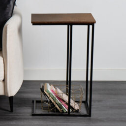 OHS C Shape Table Side End Living Room Furniture Bedside Nightstand, Dark Wood - thumbnail 2