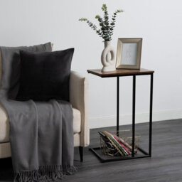 OHS C Shape Table Side End Living Room Furniture Bedside Nightstand, Dark Wood - thumbnail 3