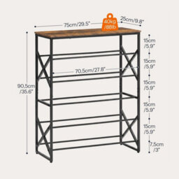 Shoe Rack 6-Tier Shoe Shelf Shoe Storage 75 X 25 X 90,5 Cm Brown - thumbnail 2