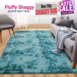 Ameha Tye Dye Teal Shaggy Rugs Extra Large Living Room Bedroom Area 200X290 Cm Rug Soft Fluffy Carpets