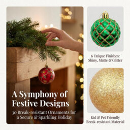 CLEFFNS 30Pcs Christmas Tree Ornaments, Christmas Indoor Ornament Set, Christmas Ball Decorations, Shatterproof Hanging Baubles - thumbnail 7