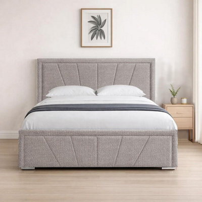 Naples Silver Upholstered Sunrise Small Double Bed Frame, Modern Luxury Floor-Standing Headboard & Footboard - image 1