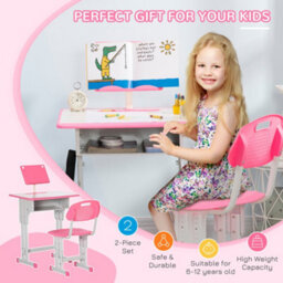 Homcom Kids Desk And Chair Set W/ Drawer, Book Stand, Pen Slot, Pink - thumbnail 4