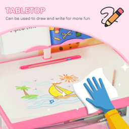 Homcom Kids Desk And Chair Set W/ Drawer, Book Stand, Pen Slot, Pink - thumbnail 7