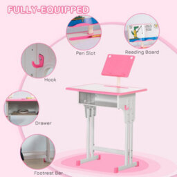 Homcom Kids Desk And Chair Set W/ Drawer, Book Stand, Pen Slot, Pink - thumbnail 5