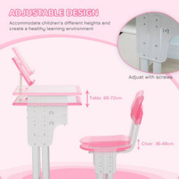 Homcom Kids Desk And Chair Set W/ Drawer, Book Stand, Pen Slot, Pink - thumbnail 6