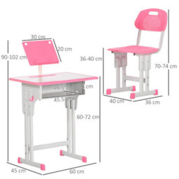 Homcom Kids Desk And Chair Set W/ Drawer, Book Stand, Pen Slot, Pink - thumbnail 3