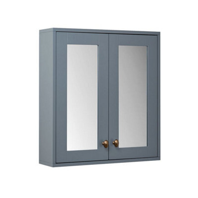 Homestylestore 600 X 650mm Light Grey Wall Mounted Mirrored Door Bathroom Cabinet And Brushed Copper Round Handles - image 1