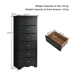 Chest Of Drawers Free Standing 6 Drawers Wooden Storage Cabinet W/ Metal Handles - thumbnail 2