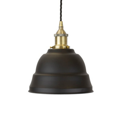 Matt Black Lincoln Painted Dome Pendant Light With Antique Brass Lamp Holder And Black Twisted Cable - Se Home - image 1