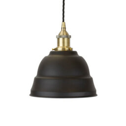 Matt Black Lincoln Painted Dome Pendant Light With Antique Brass Lamp Holder And Black Twisted Cable - Se Home - thumbnail 1