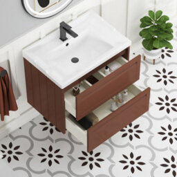 Royal Bathrooms Elmore 700mm Wall Hung 2 Drawer Cabinet Bathroom Vanity Unit With Traditional Ceramic Basin Sink - Terracotta Clay - thumbnail 5