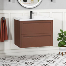 Royal Bathrooms Elmore 700mm Wall Hung 2 Drawer Cabinet Bathroom Vanity Unit With Traditional Ceramic Basin Sink - Terracotta Clay