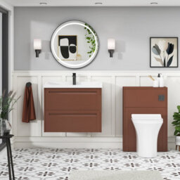 Royal Bathrooms Elmore 700mm Wall Hung 2 Drawer Cabinet Bathroom Vanity Unit With Traditional Ceramic Basin Sink - Terracotta Clay - thumbnail 4