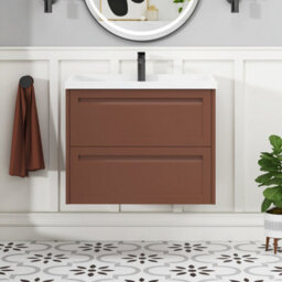 Royal Bathrooms Elmore 700mm Wall Hung 2 Drawer Cabinet Bathroom Vanity Unit With Traditional Ceramic Basin Sink - Terracotta Clay - thumbnail 3