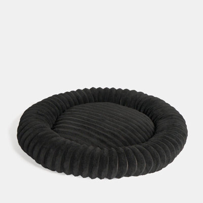 OHS Faux Fur Ribbed Round Donut Pet Bed Washable Calming Dog Beds, Black - image 1