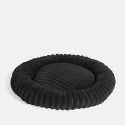 OHS Faux Fur Ribbed Round Donut Pet Bed Washable Calming Dog Beds, Black