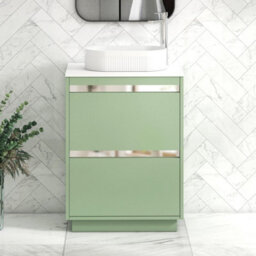 Royal Bathrooms Orion 600mm Mint Sage Floor Standing Plain White Countertop Vanity Unit 2 Drawer With Lyon Basin & Chrome Accent Trim - thumbnail 2