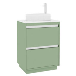 Royal Bathrooms Orion 600mm Mint Sage Floor Standing Plain White Countertop Vanity Unit 2 Drawer With Lyon Basin & Chrome Accent Trim - thumbnail 6