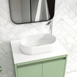 Royal Bathrooms Orion 600mm Mint Sage Floor Standing Plain White Countertop Vanity Unit 2 Drawer With Lyon Basin & Chrome Accent Trim - thumbnail 5