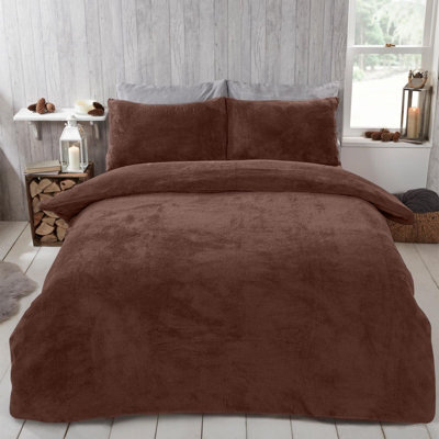 Ohs Teddy Duvet Cover With Pillow Case Bedding Set, Chocolate - King