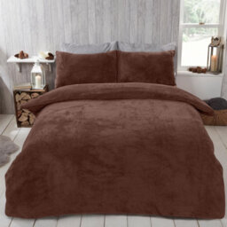 Ohs Teddy Duvet Cover With Pillow Case Bedding Set, Chocolate - King